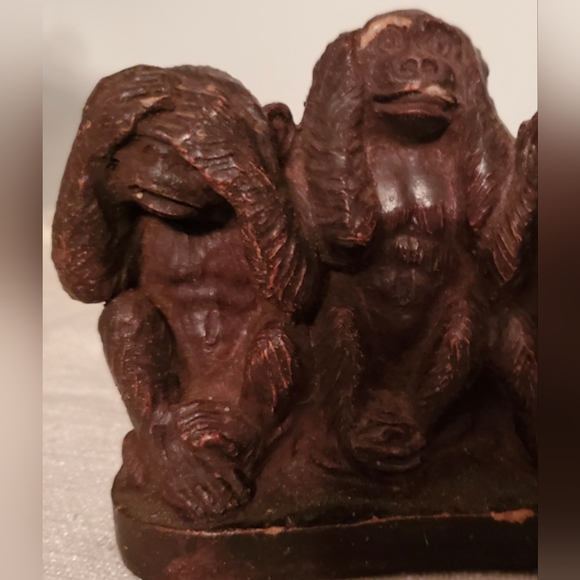 Antique 3 Wise Monkeys Sculpture, Wood and Stone of Krakow - Picture 5 of 10